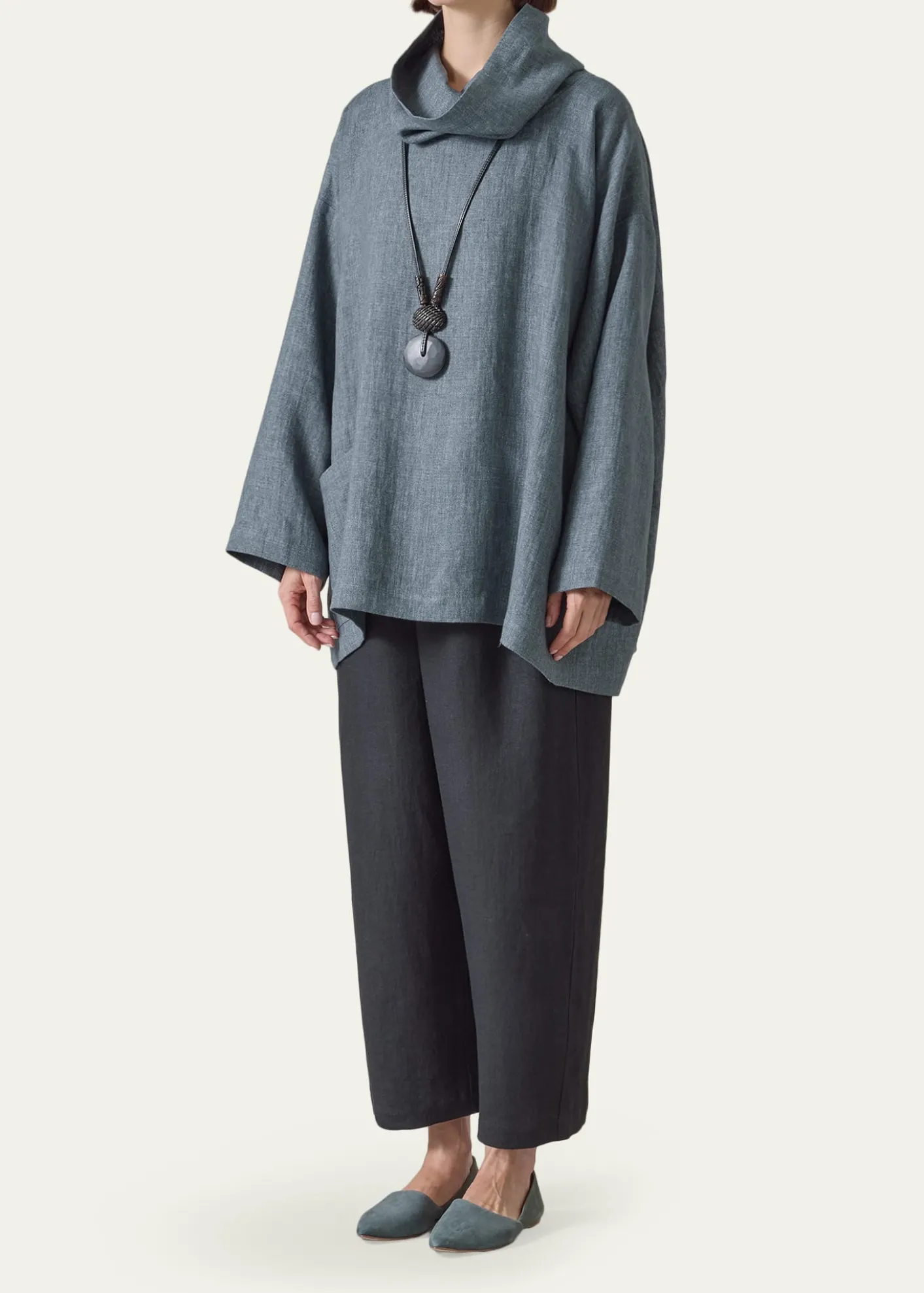 EskandarHeavyweight Delave Linen Angle-To-Front Monks Top - Long Length
