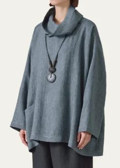 EskandarHeavyweight Delave Linen Angle-To-Front Monks Top - Long Length