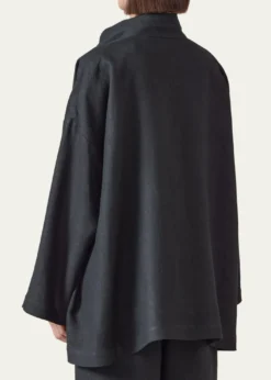 EskandarHeavyweight Linen Angle-To-Front Double Stand Collar Jacket - Long Length