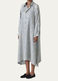 EskandarJacquard Wide A-Line Shirt Dress With Collar