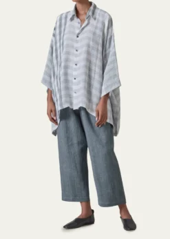 EskandarLinen Double Pointed Sides Shirt With Collar - Mid Plus