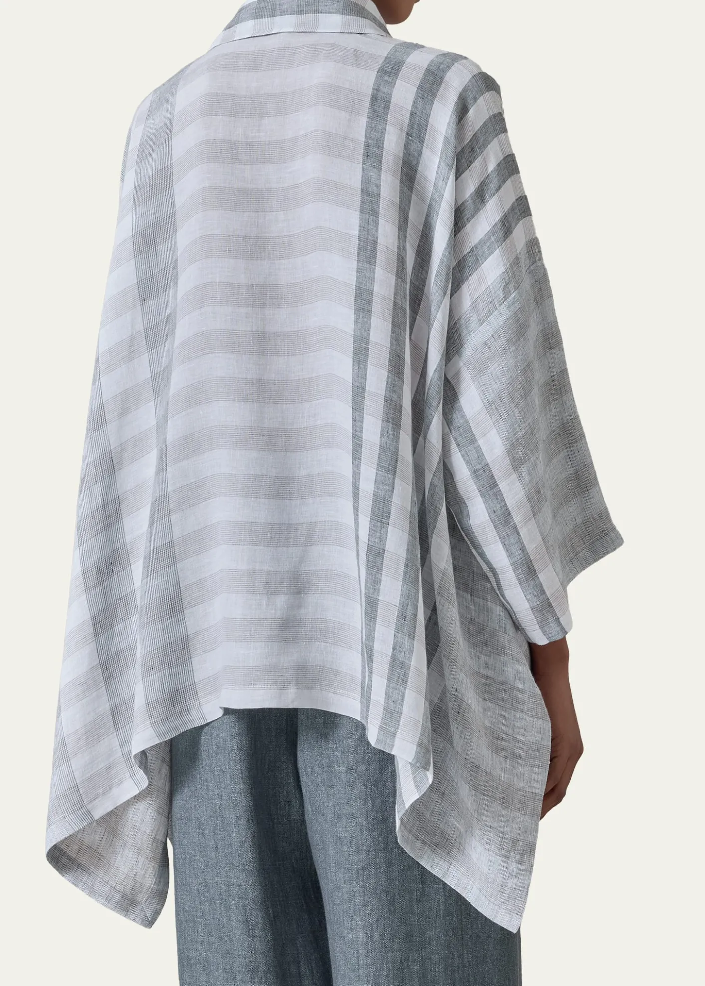 EskandarLinen Double Pointed Sides Shirt With Collar - Mid Plus