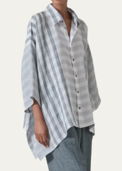 EskandarLinen Double Pointed Sides Shirt With Collar - Mid Plus