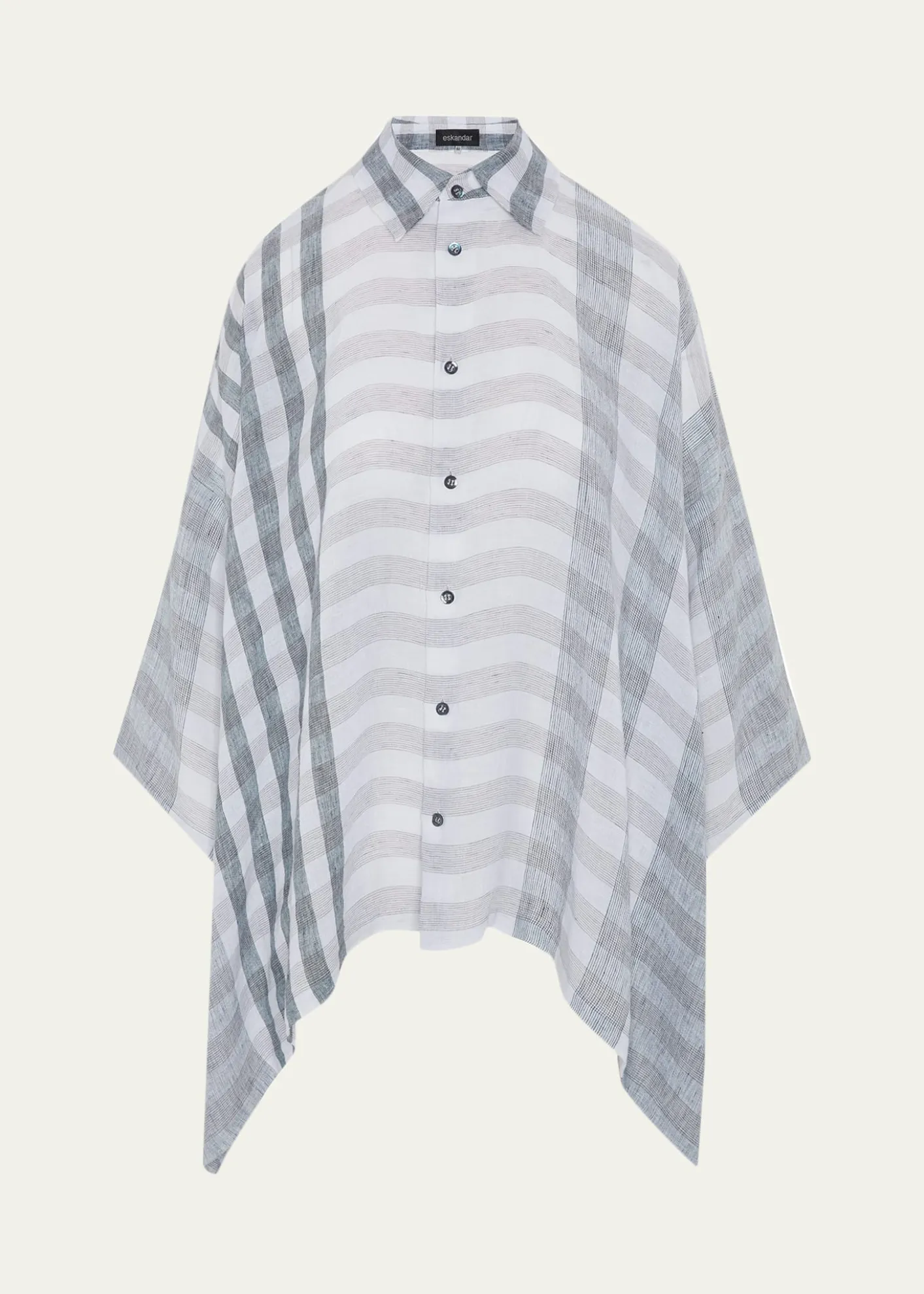 EskandarLinen Double Pointed Sides Shirt With Collar - Mid Plus