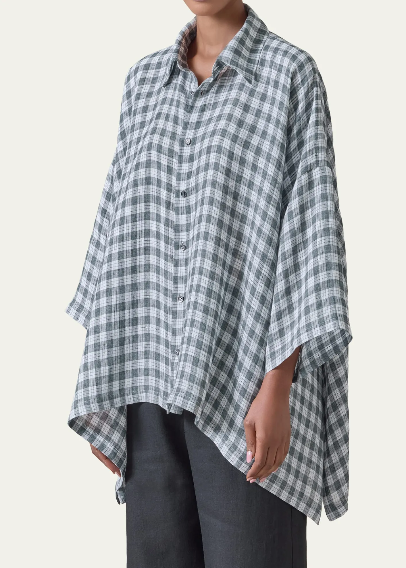 EskandarLinen DPS Short Sleeve Shirt With Collar - Mid Plus Length