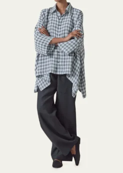 EskandarLinen DPS Short Sleeve Shirt With Collar - Mid Plus Length