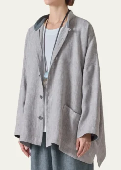 EskandarLonger Back Wide Mandarin Jacket - Long Length