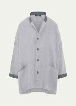 EskandarLonger Back Wide Mandarin Jacket - Long Length