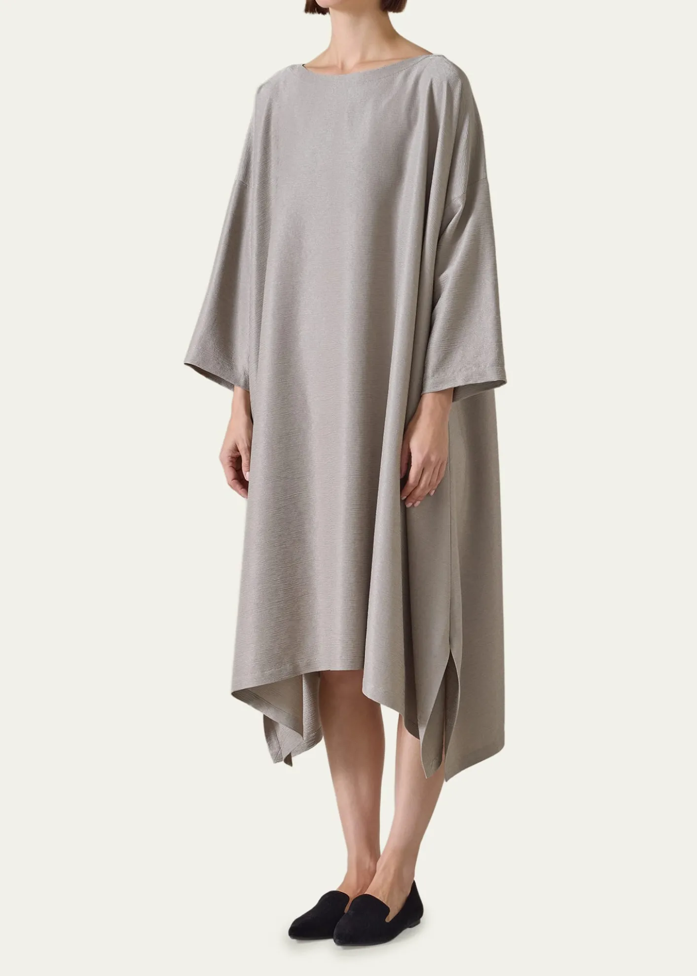 EskandarMidweight Silk Plissé DPS Scoop Neck Dress