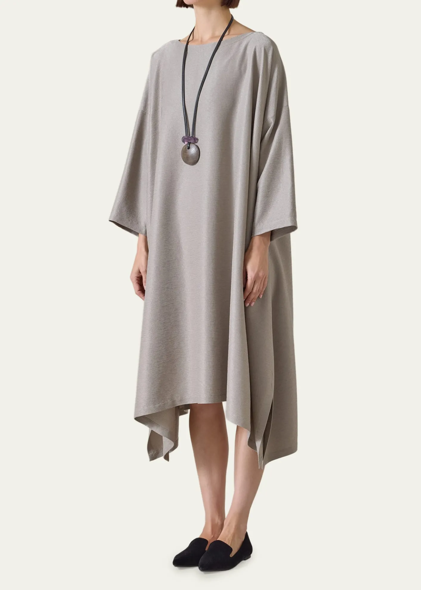 EskandarMidweight Silk Plissé DPS Scoop Neck Dress