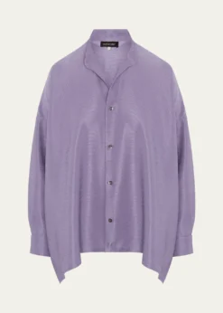EskandarMidweight Silk Plisse Wide A-Line Shirt