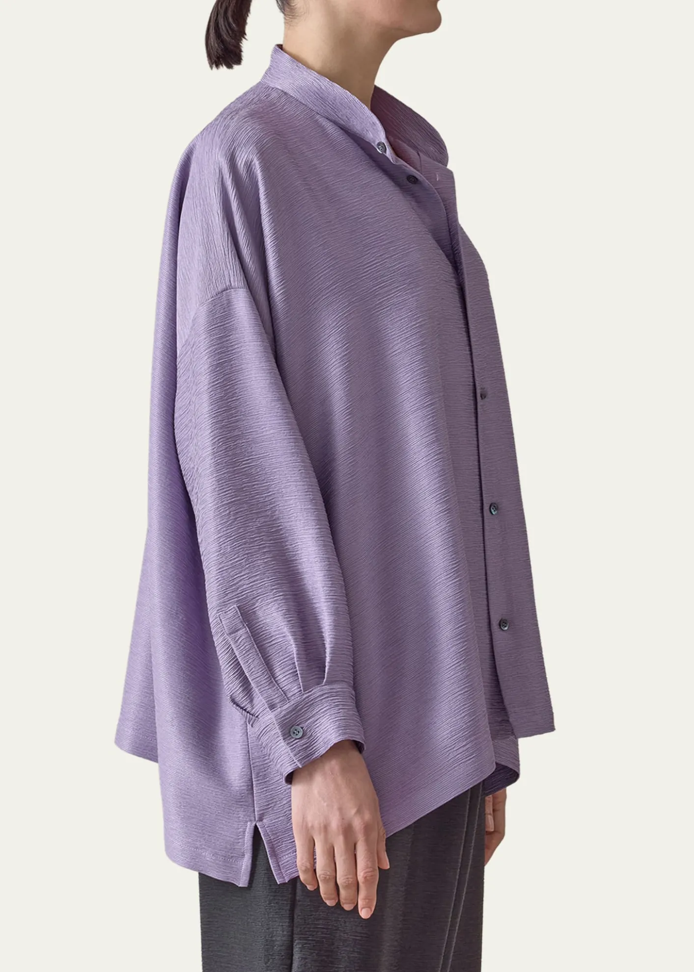 EskandarMidweight Silk Plisse Wide A-Line Shirt