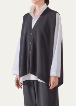 EskandarPlain Cashmere A-Line Sleeveless V-Neck Cardigan (Mid Plus Length)