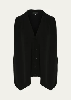 EskandarPlain Cashmere A-Line Sleeveless V-Neck Cardigan (Mid Plus Length)