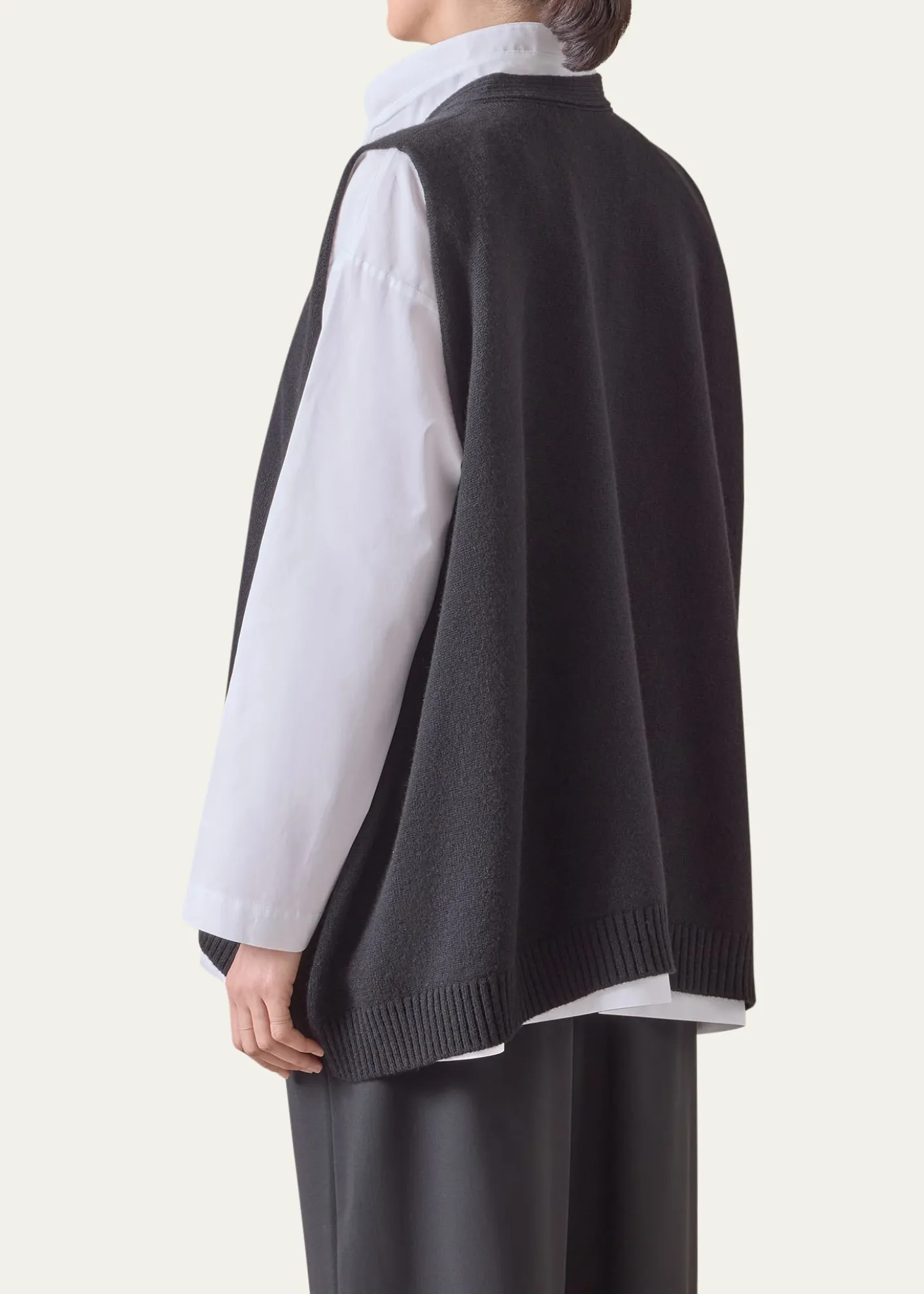 EskandarPlain Cashmere A-Line Sleeveless V-Neck Cardigan (Mid Plus Length)