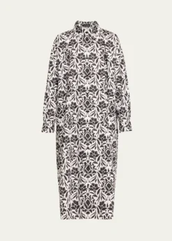 EskandarPrinted Wide A-line Shirtdress