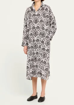 EskandarPrinted Wide A-line Shirtdress