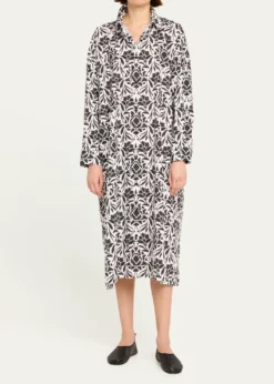 EskandarPrinted Wide A-line Shirtdress