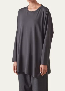 EskandarRound Neck Long Sleeve Cotton T-Shirt
