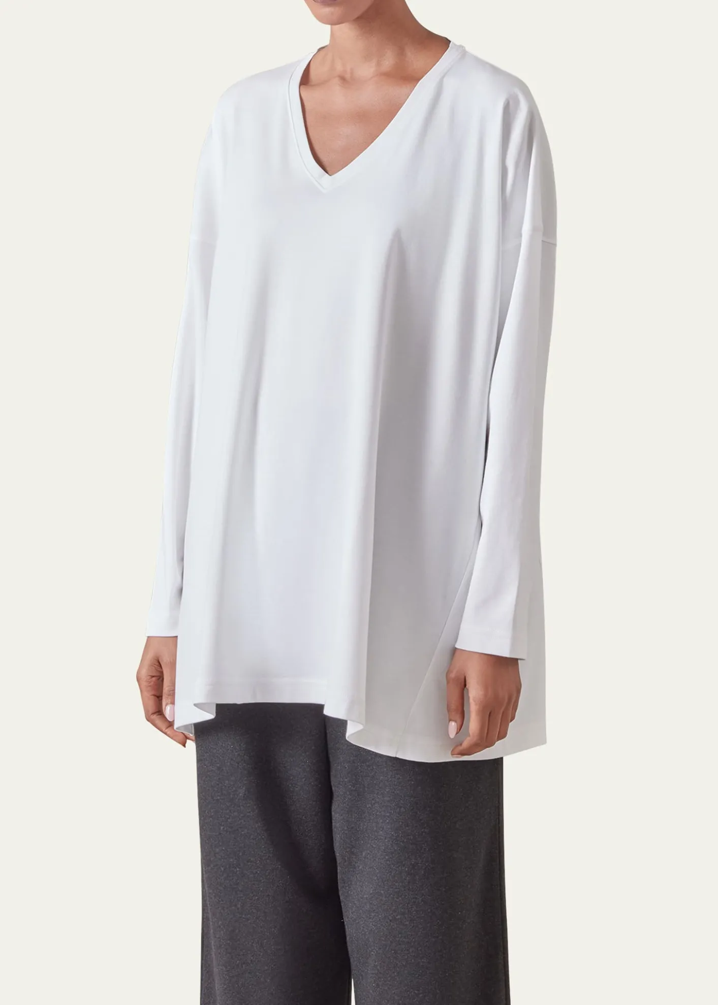 EskandarSide-Paneled V-Neck T-Shirt (Long Length)