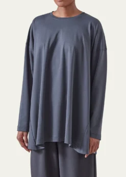 EskandarSide Panelled Round Neck Long Sleeve T-Shirt (Mid Plus Length)