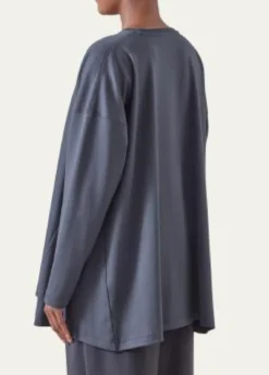 EskandarSide Panelled Round Neck Long Sleeve T-Shirt (Mid Plus Length)
