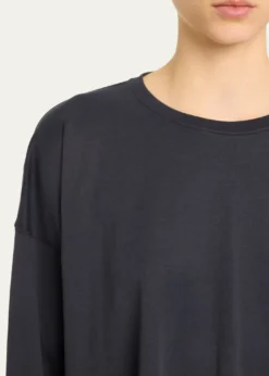 EskandarSide Panelled Round Neck Long Sleeve T-Shirt (Mid Plus Length)