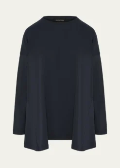 EskandarSide Panelled Round Neck Long Sleeve T-Shirt (Mid Plus Length)