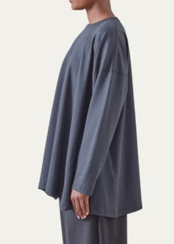 EskandarSide Panelled Round Neck Long Sleeve T-Shirt (Mid Plus Length)