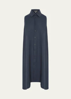 EskandarSide Pleated Sleeveless Midi Shirtdress with Collar