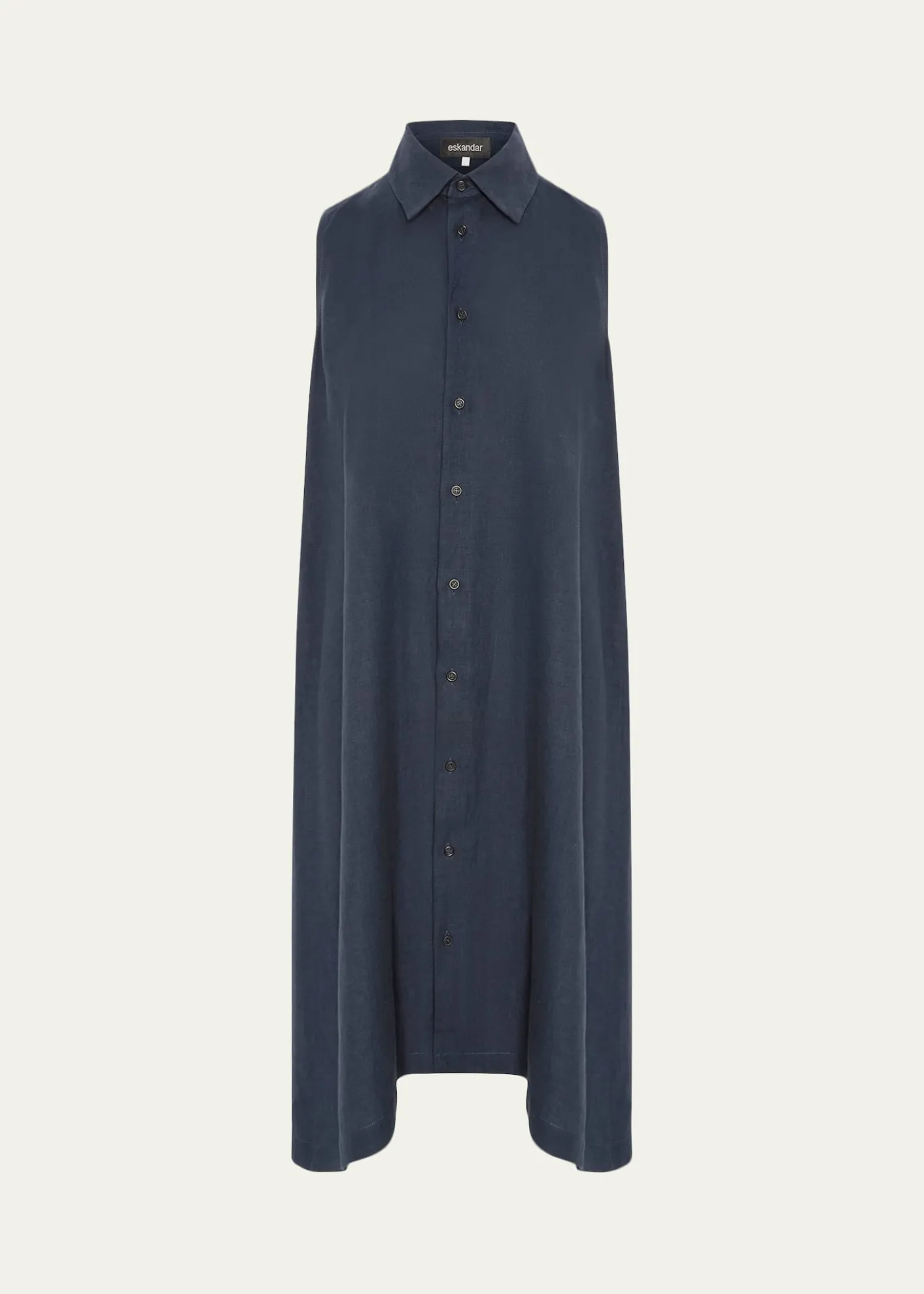 EskandarSide Pleated Sleeveless Midi Shirtdress with Collar