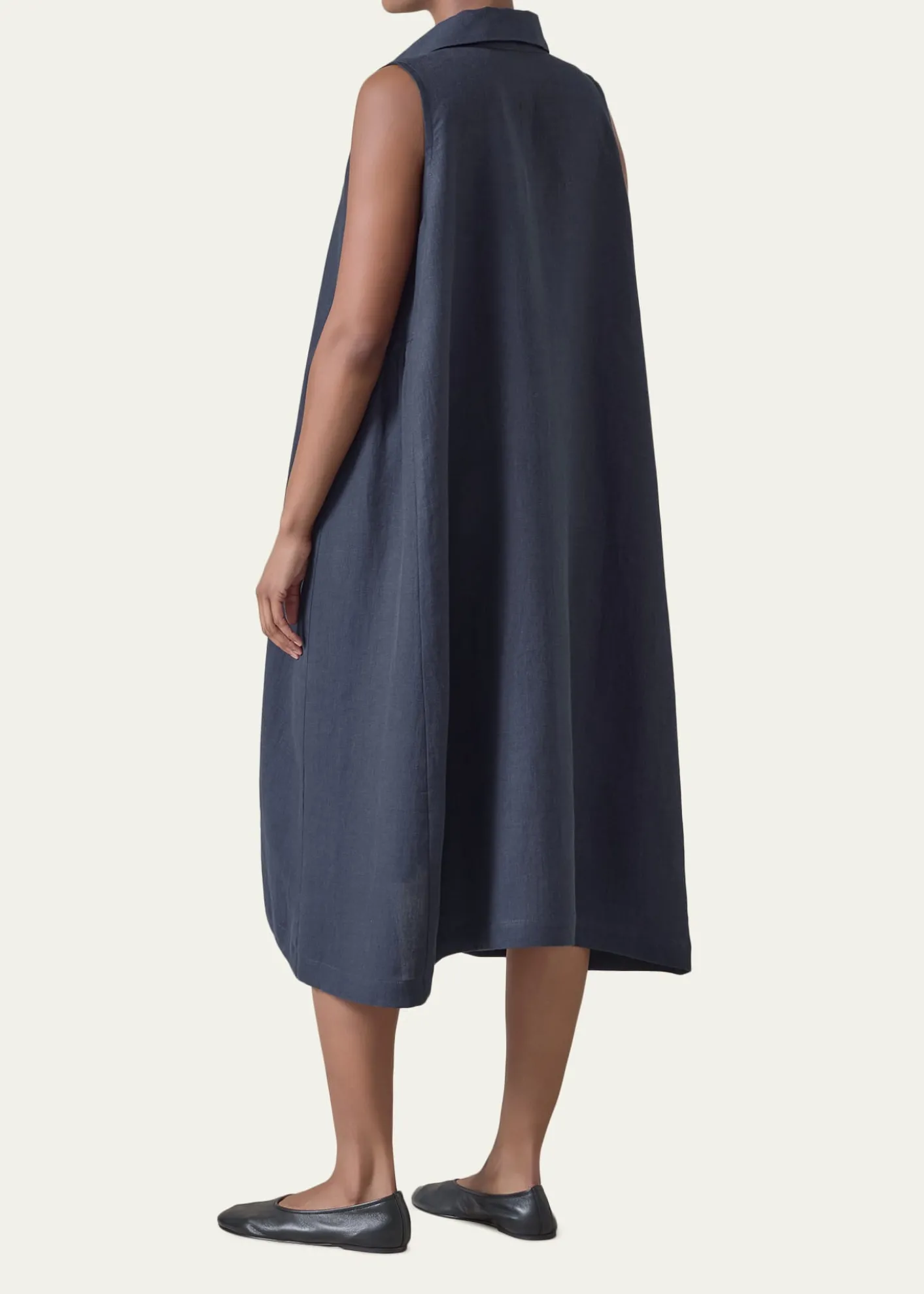 EskandarSide Pleated Sleeveless Midi Shirtdress with Collar