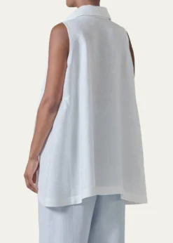EskandarSide Pleated Sleeveless Shirt With Collar - Long Length