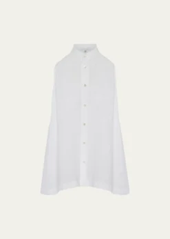 EskandarSide Pleated Sleeveless Shirt With Collar - Long Length