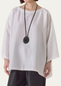 Eskandar3/4-Sleeve Shimmer Silk Top