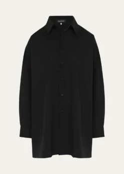 EskandarSlim A-line Back Pleat Shirt With Collar (Long Plus Length)