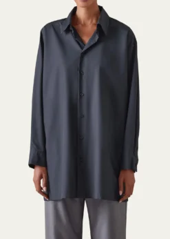 EskandarSlim A-line Back Pleat Shirt With Collar (Long Plus Length)
