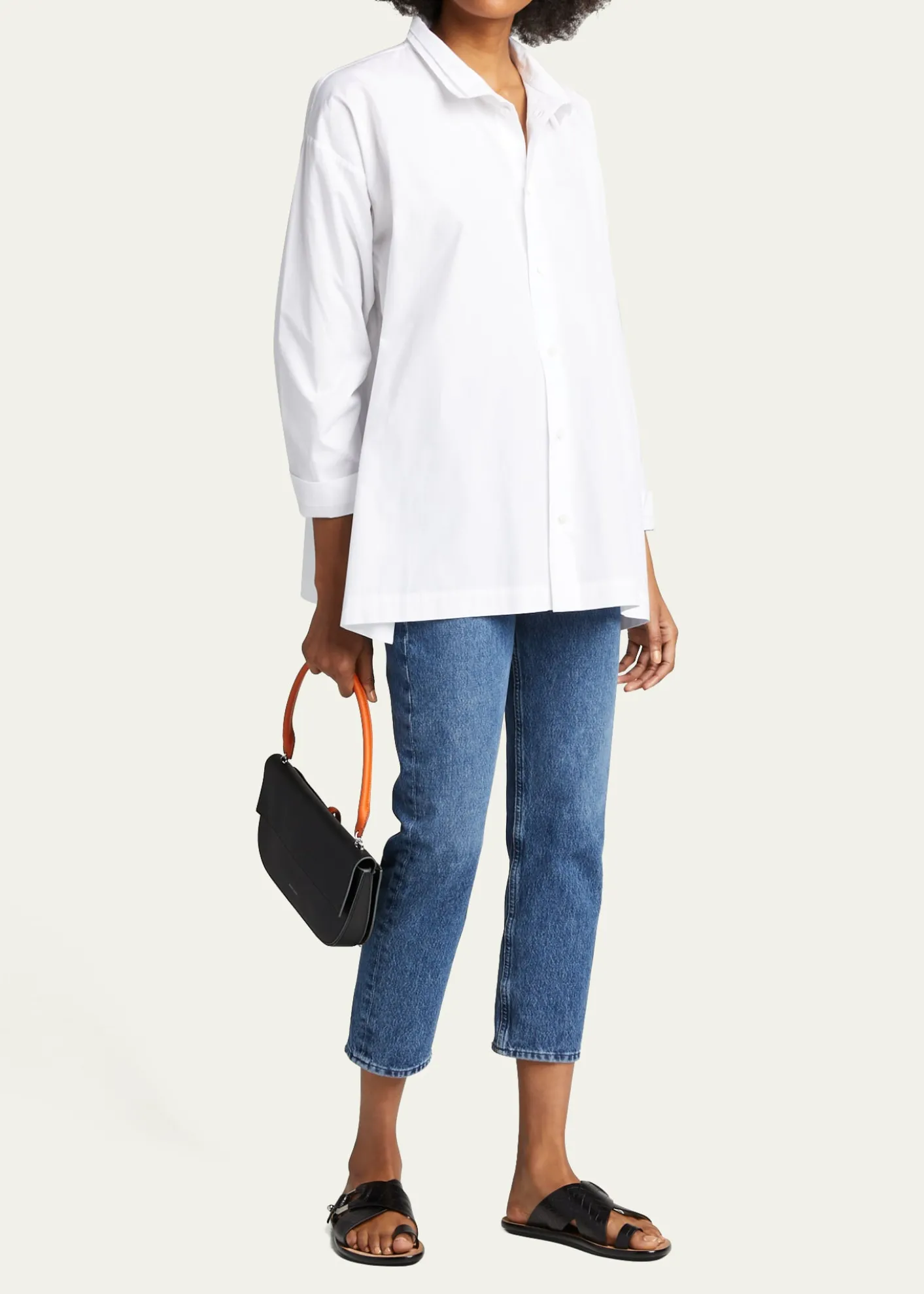 EskandarSlim A-Line Two Collar Shirt With Step Insert (Long Length)