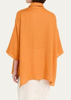 EskandarSloped Shoulder Wide A-Line Short Sleeve Shirt With Collar - Mid Length