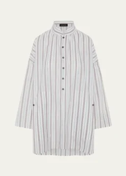 EskandarSloped Shoulder Wide A-Line Artists Smock With Pleated Collar - Long Plus Length