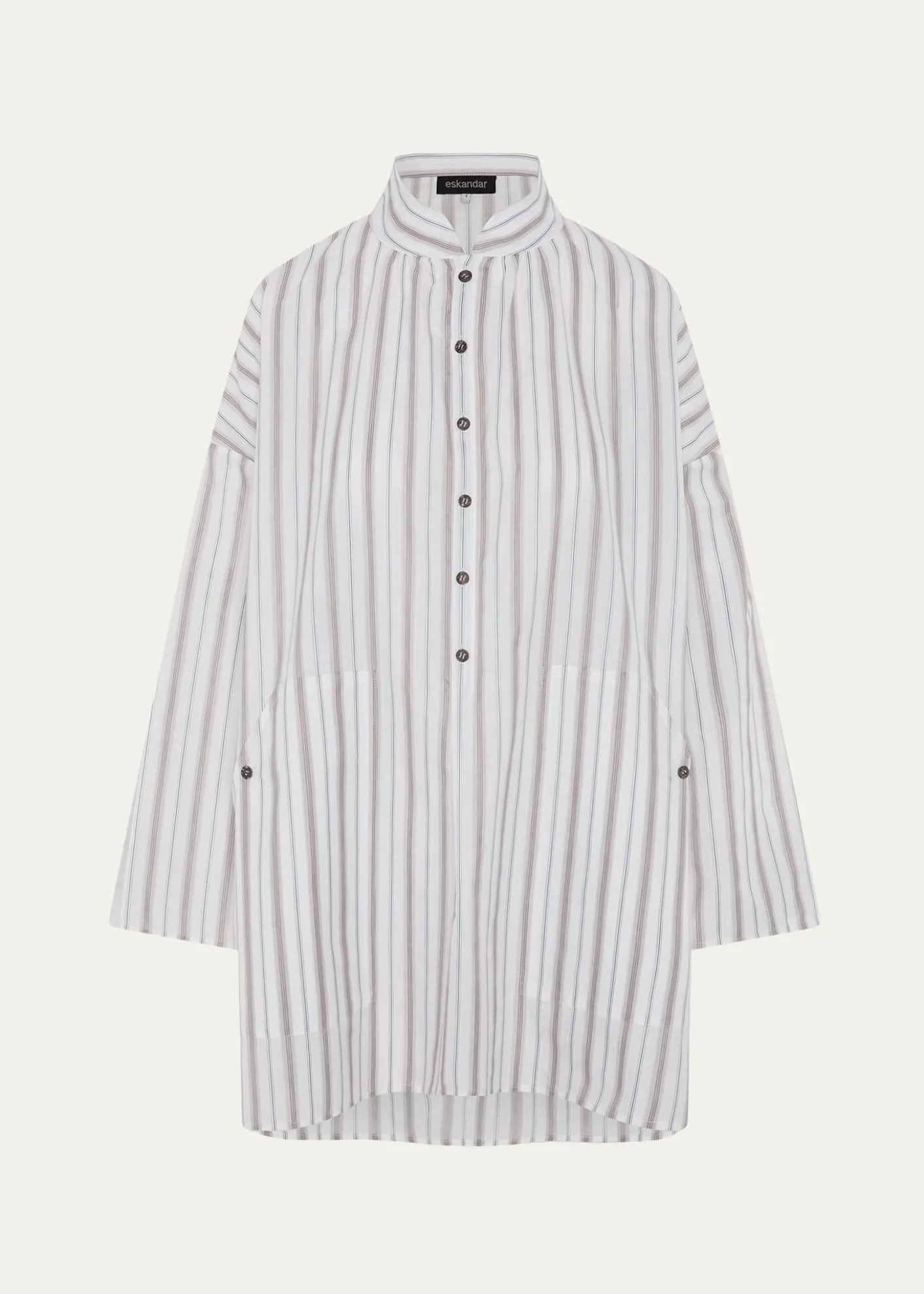 EskandarSloped Shoulder Wide A-Line Artists Smock With Pleated Collar - Long Plus Length