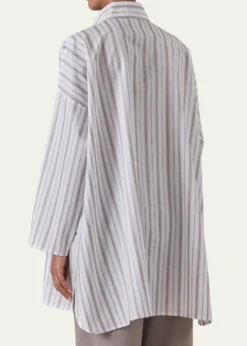 EskandarSloped Shoulder Wide A-Line Artists Smock With Pleated Collar - Long Plus Length