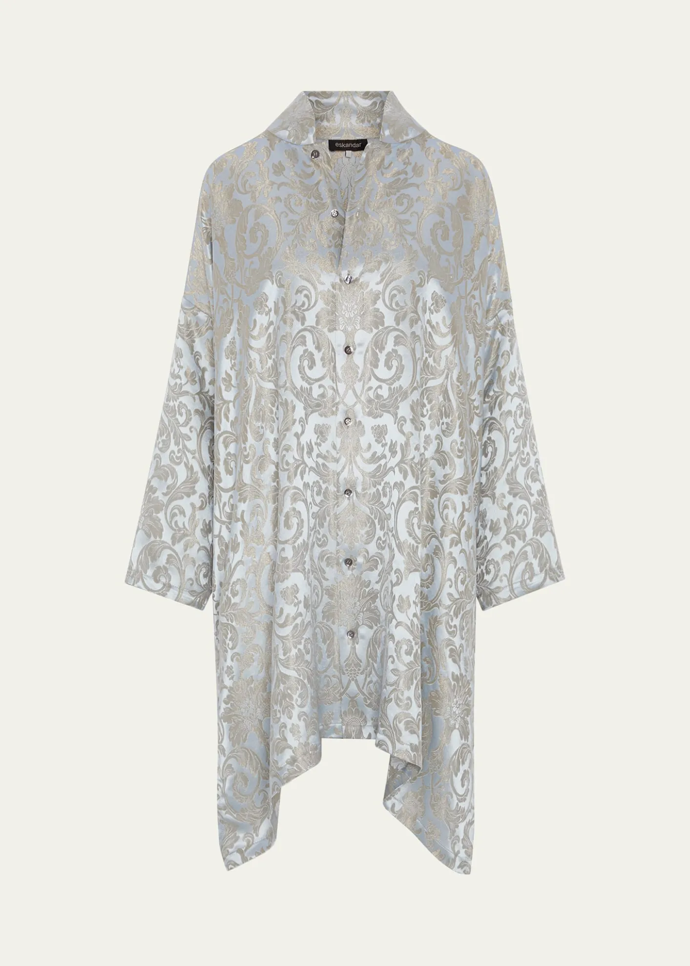 EskandarWide A-Line Chinese Collar Shirt - Very Long With Slits