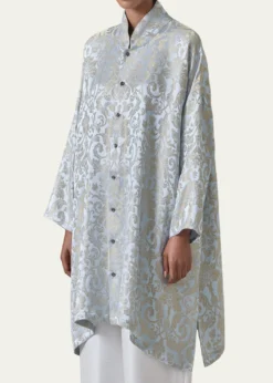 EskandarWide A-Line Chinese Collar Shirt - Very Long With Slits