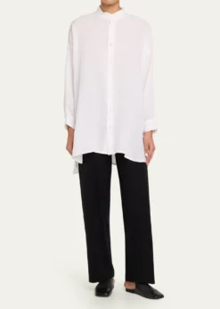 EskandarWide A-Line Collarless Classic Shirt - Long Plus Length