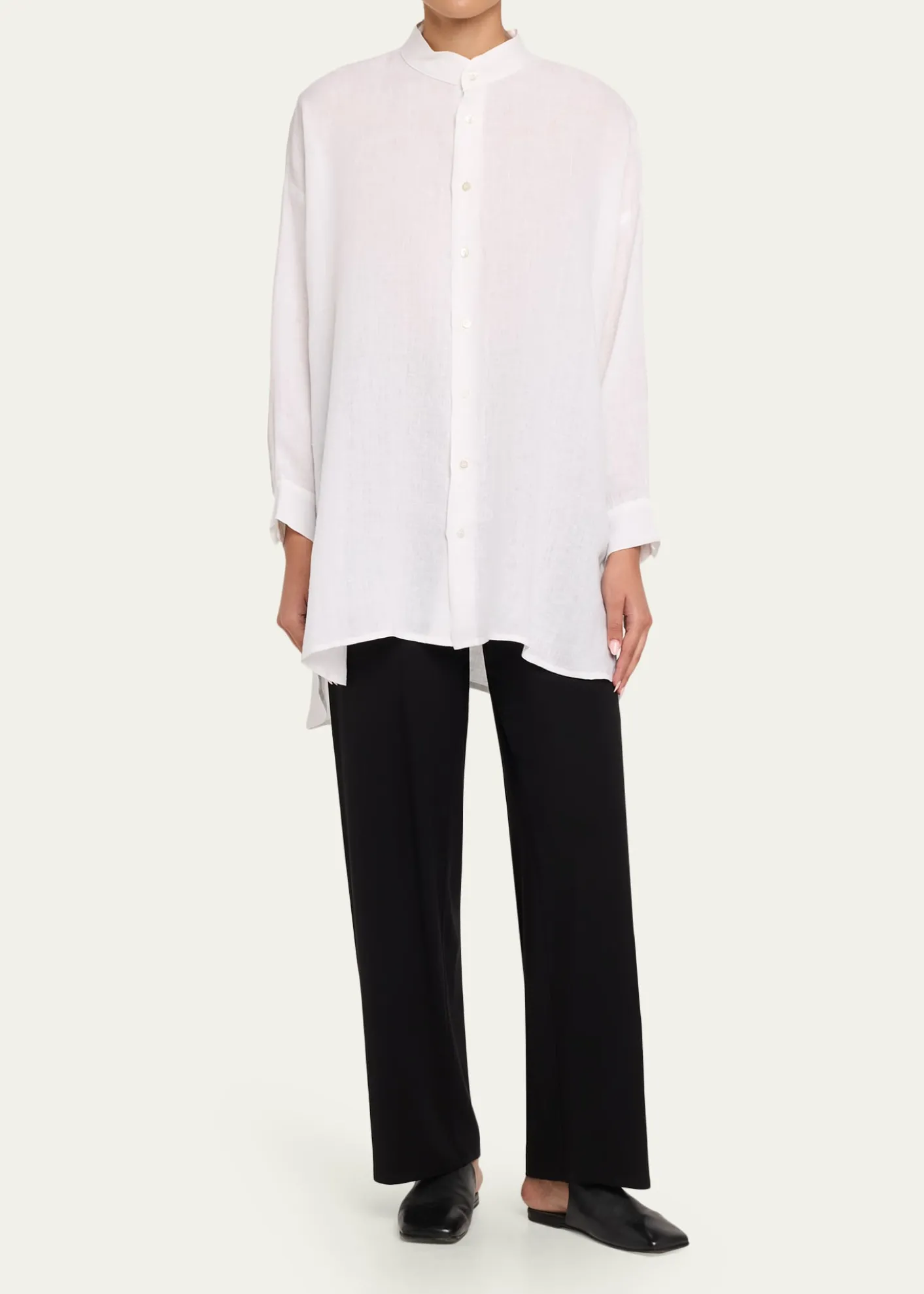 EskandarWide A-Line Collarless Classic Shirt - Long Plus Length
