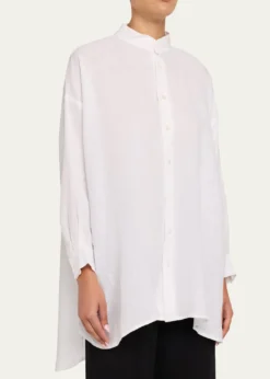 EskandarWide A-Line Collarless Classic Shirt - Long Plus Length