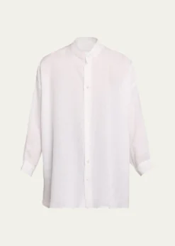 EskandarWide A-Line Collarless Classic Shirt - Long Plus Length