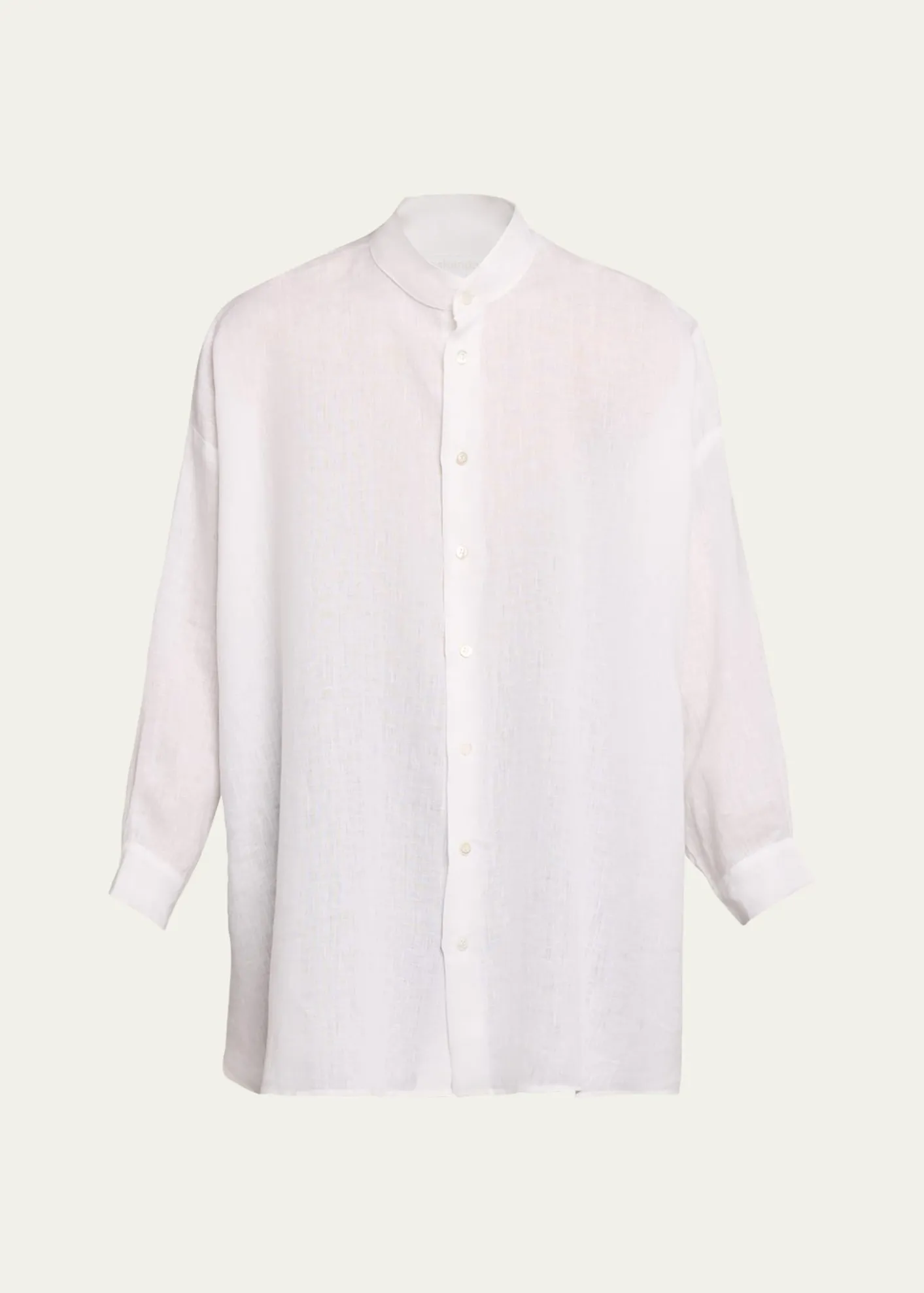 EskandarWide A-Line Collarless Classic Shirt - Long Plus Length