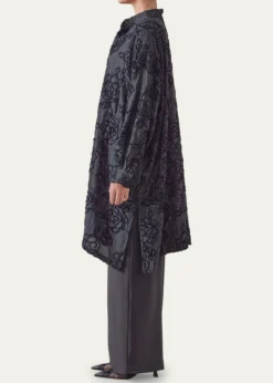 EskandarWide A-Line Collarless Shirt With Slits (Very Long Length)